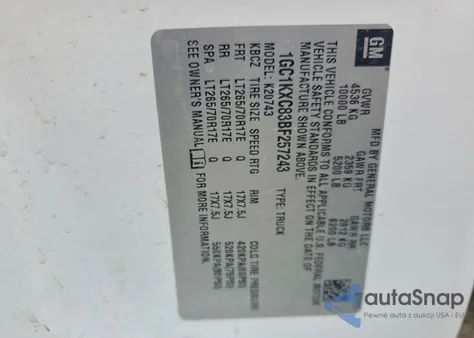 2011 Chevrolet Silverado K2500 Heavy Duty Lt from USA, damaged, VIN 1GC1KXC83BF257243